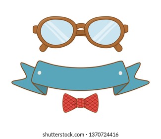 glasses with ribbon and bow tie