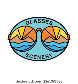 Glasses Scenery Mountain Logo Vector Vintage Emblem Vector Design badge illustration Symbol Icon