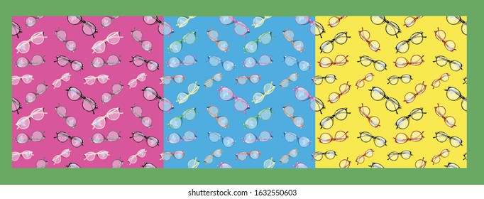 Glasses seamles pattern set. Vector illustration.