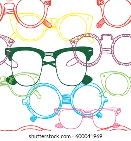 Glasses. Seamless pattern. Drawing by hand in vintage style. Points of different shapes and sizes.