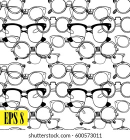 Glasses. Seamless pattern. Drawing by hand in vintage style. Points of different shapes and sizes.