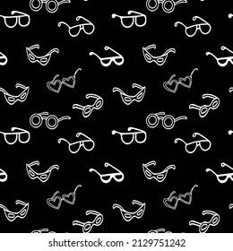 glasses seamless pattern hand drawn in doodle style. line art, nordic, scandinavian, minimalism, monochrome. wallpaper, textiles, wrapping paper, background.