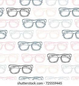 Glasses seamless pattern, hand drawn vector. Sketch illustration.