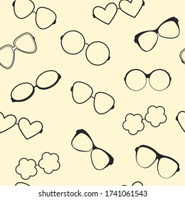 Glasses seamless pattern on yellow background.