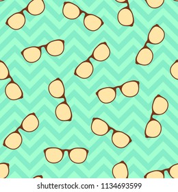 Glasses seamless pattern. Retro style. Cartoon flat style.Vector color illustration.