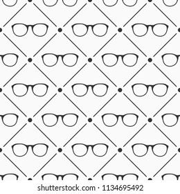 Glasses seamless pattern. Retro style. Flat hipster style. Can be used for wallpaper, pattern fills, web page backgrounds. Vector monochrome illustration.