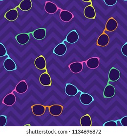 Glasses seamless pattern. Retro style. Cartoon flat style.Vector color illustration.