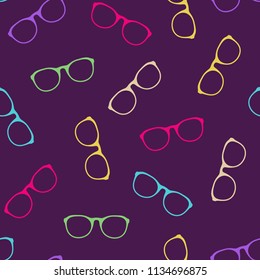 Glasses seamless pattern. Retro style. Cartoon flat style.Vector color illustration.