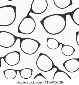 Glasses seamless pattern. Retro style. Cartoon flat style.Vector monochrome illustration.