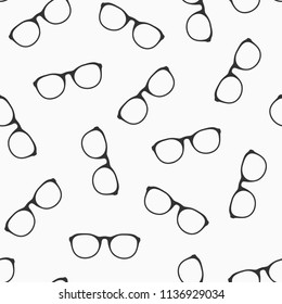 Glasses seamless pattern. Retro style. Cartoon flat style.Vector monochrome illustration.