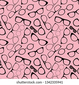 Glasses seamless pattern. Retro style. Flat hipster style. Can be used for wallpaper, pattern fills, web page backgrounds. Vector monochrome illustration.