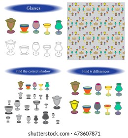 Glasses. Set of Coloring book for children. 