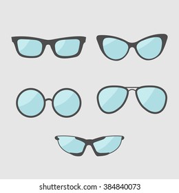 Glasses set. Eyeglasses collection. Isolated Icons. White background. Flat design Vector illustration