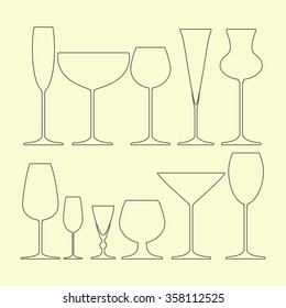 Glasses Set icon on the yellow background. Vector illustration.