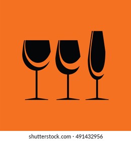 Glasses set icon. Orange background with black. Vector illustration.