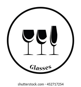 Glasses set icon. Thin circle design. Vector illustration.