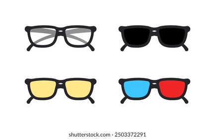 Glasses set icons. Flat and silhouette style. Vector icons.