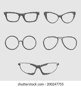 Glasses set. Isolated Icons. Scribble effect. Vector illustration