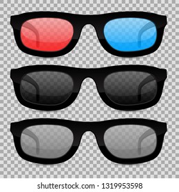 Glasses set on transparent background. Vector illustration isolated