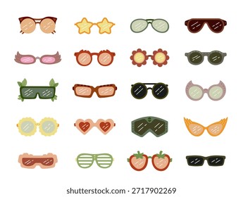 Conjunto de gafas de estilo escandinavo que muestran diversas formas imaginativas de gafas elaboradas con temas elegantes perfectos para sus proyectos de ilustración y diseños creativos
