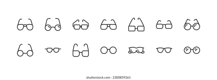 Brillenset mit einfachen Zeilensymbolen. Sammlung von Web-Icons für UIUX Design. Bearbeitbarer Vektorhub 24x24 Pixel perfekt