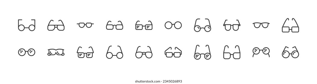 glasses set of simple line icons. Collection of web icons for UIUX design. Editable vector stroke 24x24 Pixel Perfect