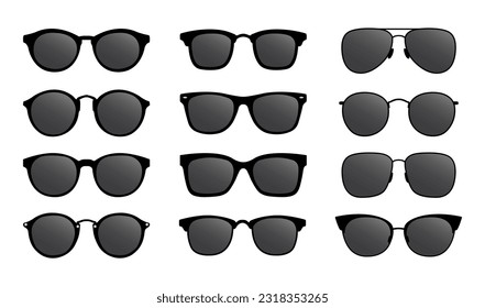 Glasses set. Sunglasses silhouettes. Glasses frames icon collection. Fashion eyeglasses icons. Different shapes frame. Vector illustration.