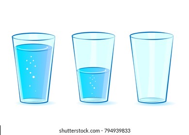 Gafas preparadas para el agua. Gafas: lleno, vacío, medio lleno de agua. Ilustración del vector