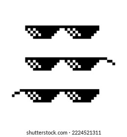 Glasses Shades Thug Life Gangster Cool Deal With It Viral Meme 8 Bit Pixelated Pixel Art No Transparent Background Vector EPS PNG