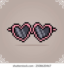 Gafas en forma de amor en el arte de píxeles de 8 bits para los activos del juego y patrones de puntada cruzada en Ilustración vectorial.