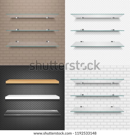 Glasses Shelves On Light Brick Background Set With Gradient Mesh, Vector Illustration