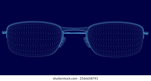 glasses is shown in a blue color. The glasses are shown in a digital form, which gives the impression of a futuristic or sci-fi style. Concept of technology and innovation