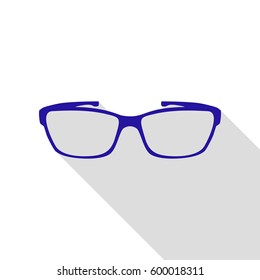 Glasses sign illustration. Vector. Blue icon with flat style shadow path on white background.