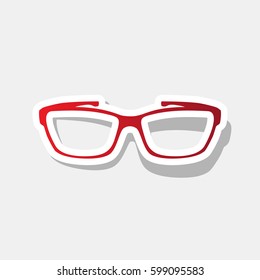 Glasses sign illustration. Vector. New year reddish icon with outside stroke and gray shadow on light gray background.