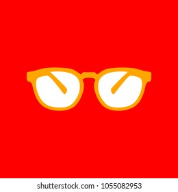 Glasses sign illustration. Vector. Orange icon with white holes if exist at red background. Isolated.