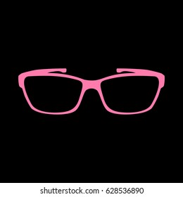 Glasses sign illustration. Vector. Pink icon on black background.