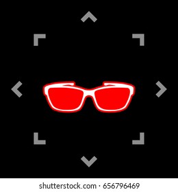 Glasses sign illustration. Vector. White icon in gray focus like mandala on black background.