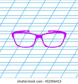 Glasses sign illustration. Violet scribble icon with school paper.