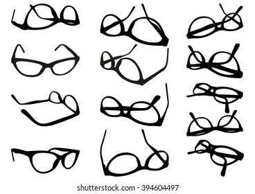 Glasses silhouette big set on white background