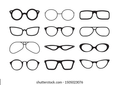 Glasses silhouette. Fashioned stylish accessories protecting summer sunlight aviation lens of reflective glasses vector collection