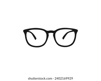 icono de silueta de gafas. Concepto de icono de lentes. Gafas con marco hipster, costuras de plástico negro de moda, gafas de nerd retro de estilo geek redondo. icono vector para el diseño web aislado en fondo blanco.