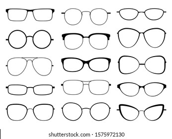 Glassilhouette. Stylische Brillen, Brillen, Optik-Brillen, Brillen und Modegestelle Vektorillustration mit abgerundeten Optiklinsen