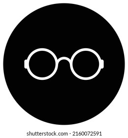 Glasses simple icon vector. Flat design. White icon on black circle. White background.ai