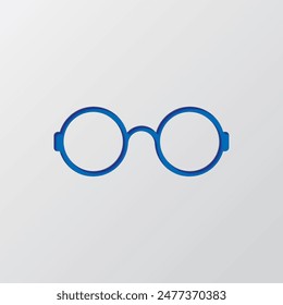 Glasses simple icon vector. Flat design. Paper cut design. Cutted blue symbol with shadow. Gray background.ai