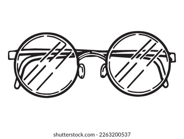 Glasses sketch clipart. Eyes accessory doodle isolated on white. Hand drawn vector illustration in retro style..