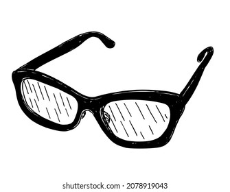 Glasses sketch vector. Hand draw illustration. Isolated on white background. Freehand outline hand drawn emblem design in art. Close Up view