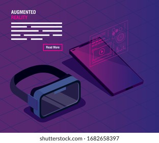 glasses and smartphone of reality augmented vector illustration design