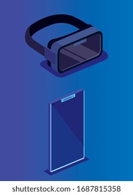 glasses and smartphone of reality augmented vector illustration design