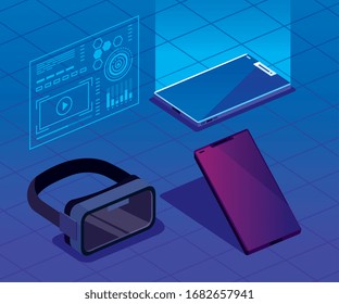 anteojos y smartphones de diseño de ilustración vectorial de realidad aumentada