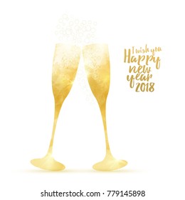 Glasses of sparkling wine with stains texture. Effect lights, sparkles and bubbles. Suitable for your designs Christmas, New Year, events and celebrations. Vector illustration